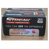 20 Ammo Inc Streak 9mm 124 Gr JHP Visual Ammo