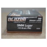 50 CCI Blazer Brass 9mm Luger 115 Gr FMJ Ammo