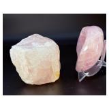 Raw Rose Quartz stone & Rose Quartz Heart Shaped Dish