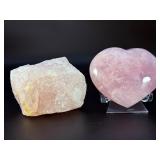 Raw Rose Quartz stone & Rose Quartz Heart Shaped Dish