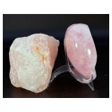 Raw Rose Quartz stone & Rose Quartz Heart Shaped Dish