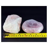 Raw Rose Quartz stone & Rose Quartz Heart Shaped Dish