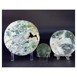 Circular Moss Agate Slabs are beautifully cut and polished slices that showcase the organic, moss-like inclusions moss agate is known for.