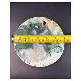Circular Moss Agate Slabs are beautifully cut and polished slices that showcase the organic, moss-like inclusions moss agate is known for.