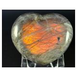 Rare Labradorite Heart with Pink, Gold &   Blue Flash is an extraordinary, high-quality piece showcasing labradorite’s most sought-after flashes.