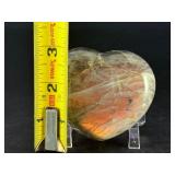 Rare Labradorite Heart with Pink, Gold &   Blue Flash is an extraordinary, high-quality piece showcasing labradorite’s most sought-after flashes.