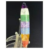 Moon-Shaped Crystal with Red Jasper, Tiger Eye, Sodalite, Charoite, Aventurine, Howlite & Amethyst is a vibrant, multi-stone piece carved into a graceful crescent moon.