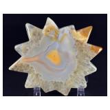 Sun Druzy Agate is a radiant crystal piece featuring a vibrant druzy center surrounded by naturally banded agate in warm, sunny tones.