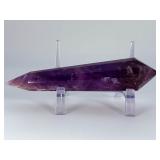 Extra Large Amethyst Vogel Double Terminated is a powerful and visually striking crystal, expertly carved into the iconic Vogel shape with pointed terminations at both ends.