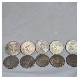 10 Qty Ike "Silver" Dollars 1971,1972,1974
