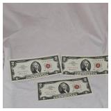 3-1963 $2 Red Seal Bills B/U Plus