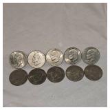 10 Qty-Ike Silver Dollars 1971,72,Bicentennial 76
