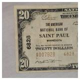1929 $20 National Bank of St. Paul, Mn Note