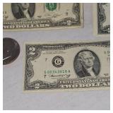 3-1976 $2 Billes and 3 Ike Silver Dollars 1974,76,77