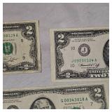 3-1976 $2 Billes and 3 Ike Silver Dollars 1974,76,77