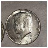 2-1968,1967 Kennedy 40% 50c Halfs F+ Condition