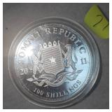 2011,100 Schillings, African Elephant 1oz Silver