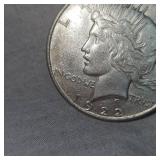 1922 D Peace Dollar, AU , Lite Toning