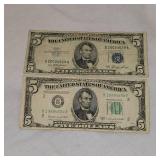 1950 C Lincoln $5 & 1953 $5 Silver Certificate