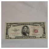 1953 Red Seal $5 & 1953 A $5 Silver Certificate