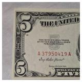 1953 Lincoln $5 Red Seal, AU+ Condition