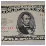 1953 Lincoln $5 Red Seal, AU+ Condition
