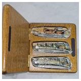 Beautiful 3 Piece Folding Knife Set in Case