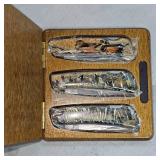 Beautiful 3 Piece Folding Knife Set in Case