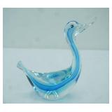 Murano Blue and Clear Art Glass Duck Figurine 9" tall by 6.5" long. Sommerso