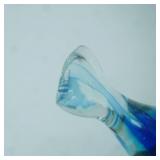 Murano Blue and Clear Art Glass Duck Figurine 9" tall by 6.5" long. Sommerso