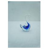Hand-Blown Art Glass Swan Figurine. 7" tall by 4.25" long. Murano/Murano-Style