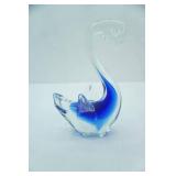 Hand-Blown Art Glass Swan Figurine. 7" tall by 4.25" long. Murano/Murano-Style