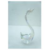 Vintage Murano-Style Art Glass Swan Figurine. Iridescent clear glass