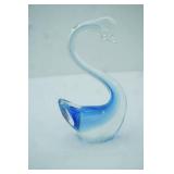 Hand-Blown Art Glass Swan Figurine. Murano Sommerso Style. 7.25" tall by 4" long
