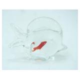 Vintage Hand-Blown Glass Fish Figurine w/red/orange fish inside