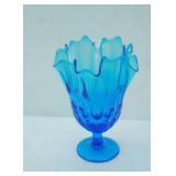 Vintage Fenton Colonial Blue Thumbprint Handkerchief Swung Vase
