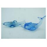 Blue Art Glass Dolphin Figurines