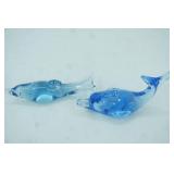 Blue Art Glass Dolphin Figurines