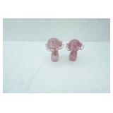 Pair of Hand-Blown Pink/Mauve Glass Mushroom Figurines