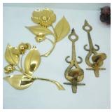Metal & Poly Wall Art. Gold Toned Flowers & Wall Sconces