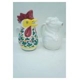 White Ceramic Rooster Pitcher & Pig Pitcher