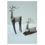 Reindeer Figurines. Plated metal and Wood. 10" & 6" tall
