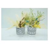 Southwestern-Inspired White Stoneware Planters w/black designs