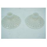 Vintage Anchor Hocking Moonstone Opalescent Hobnail Candle Holders