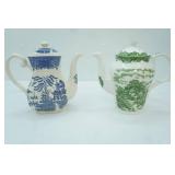 Churchill Blue Willow Ironstone Coffee Pot & Alfred Meakin Staffordshire English Village Teapot
