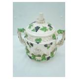 Vintage German Stoneware Ceramic Tureen, Punch Bowl, Cookie Jar w/raised castle and grape matif