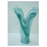 Large Murano Hand-Blown Art Glass Vase with Ruffled Rim Design