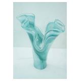 Large Murano Hand-Blown Art Glass Vase with Ruffled Rim Design