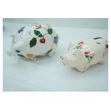 Vintage White Ceramic Hand-Painted Piggy Banks