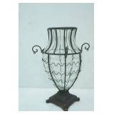 Large Vintage Wrought Iron and Blown Glass Caged Vase with Handles